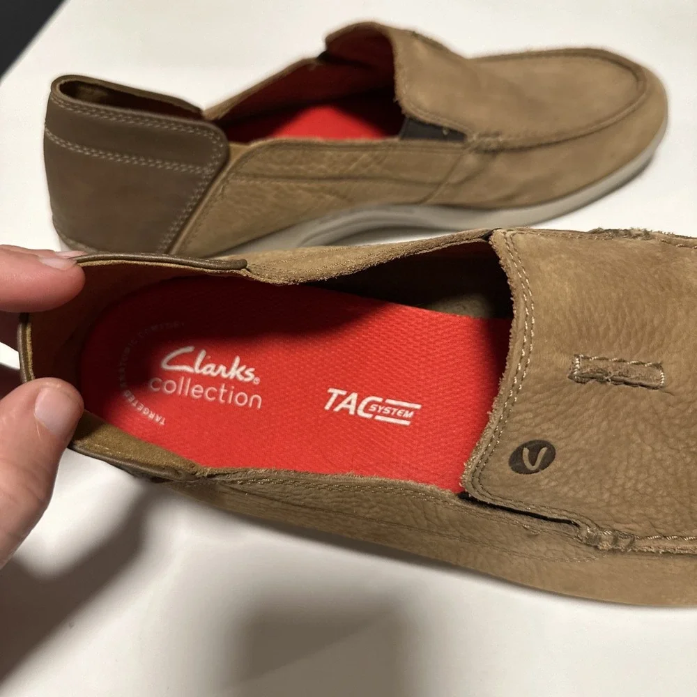 Clarks Men Gorwin Step Slip On‎ Loafer Shoes Dark Sand Nubuck Size 13
